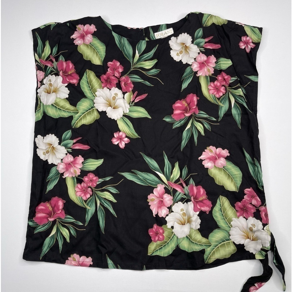 Iolani Hawaiian Top Shirt Blouse Vintage Island Vacation Summer Tropical Floral